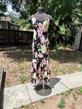 90s 2000s Lauren Ralph Lauren Floral Bias Cut 100% Silk Dress